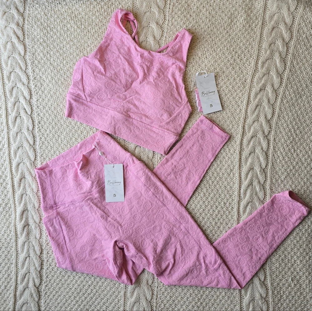 BuffBunny Pink Flower Power Sports Bra and Leggings Set
